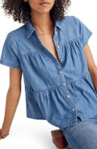 Women's Madewell Seamed Button Down Denim Shirt - Blue