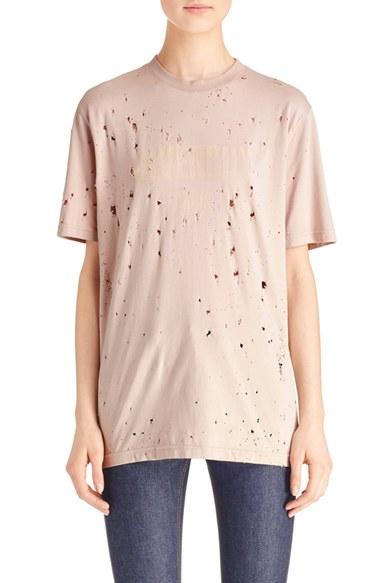Women's Givenchy Logo Print Destroyed Stretch Jersey Tee - Coral