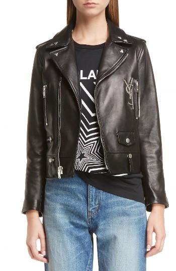 Women's Saint Laurent Ysl Logo Classic Leather Moto Jacket