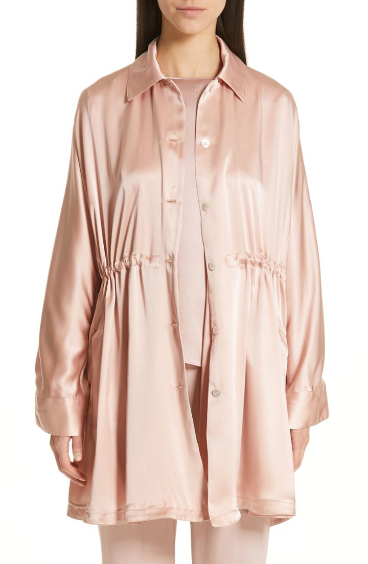 Women's Mansur Gavriel Drawstring Waist Silk Satin Jacket Us / 36 It - Pink