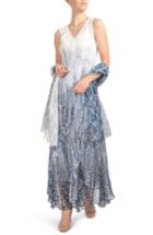 Women's Komarov Ruffled Charmeuse & Chiffon Gown With Wrap - Blue