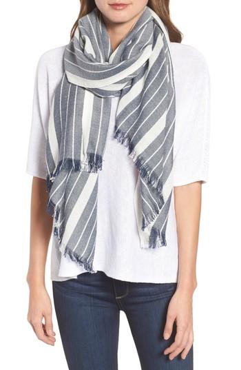 Women's Eileen Fisher Stripe Organic Cotton & Wool Scarf, Size - Blue