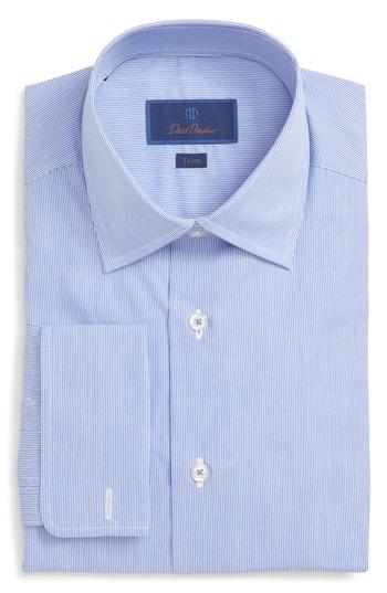 Men's David Donahue Trim Fit Stripe Dress Shirt - 34/35 - Blue