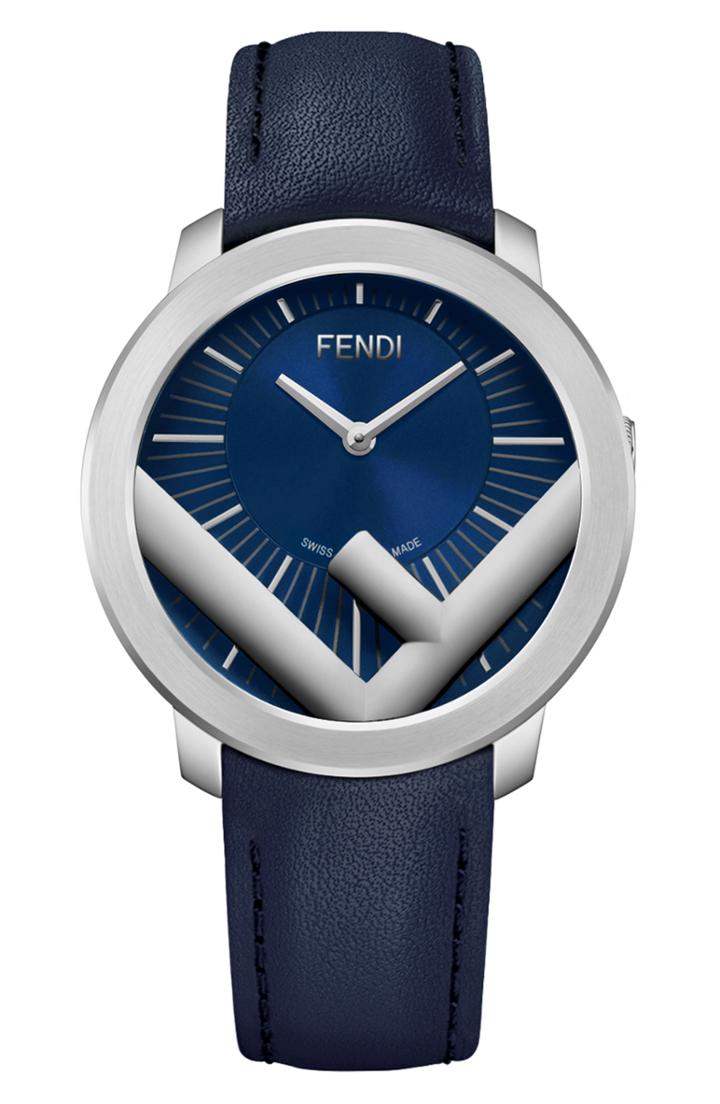 Men's Fendi Run Away Leather Strap Watch, 41mm
