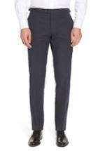 Men's H Flat Front Stripe Stretch Cotton Trousers R - Blue