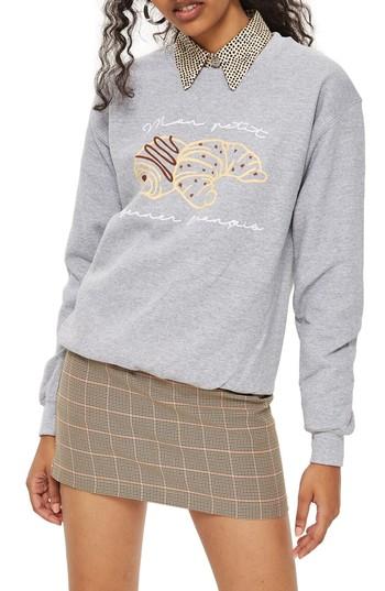 Women's Topshop X Tee & Cake Croissant Sweatshirt - Grey