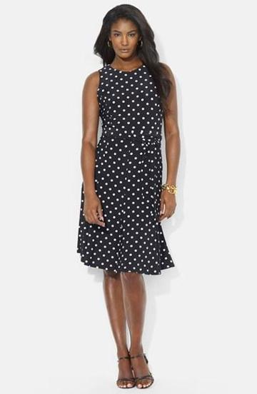 Lauren Ralph Lauren Polka Dot Matte Jersey Dress (petite) Black/ Colonial
