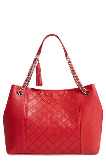 Tory Burch Fleming Distressed Leather Tote - Red