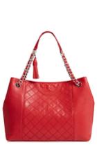 Tory Burch Fleming Distressed Leather Tote - Red