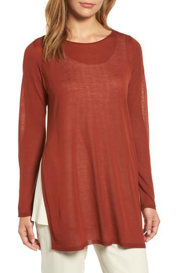 Petite Women's Eileen Fisher Side Slit Tencel Tunic, Size P - Red