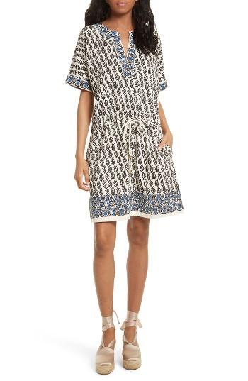 Women's Tory Burch Amara Print Cotton Drawstring Dress - Ivory