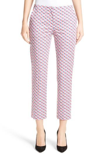Women's Armani Collezioni Print Stretch Cotton Ankle Pants Us / 42 It - Red