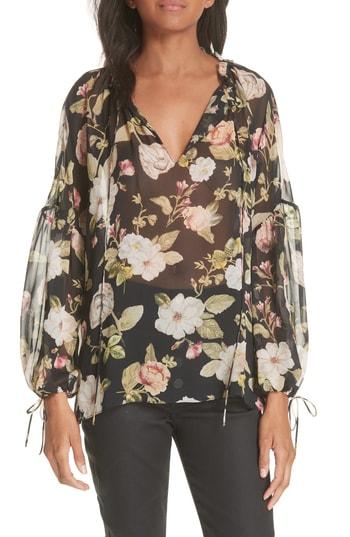 Women's Alice + Olivia Julius Sheer Silk Tunic Blouse - Black