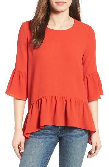 Women's Gibson Ruffled Handkerchief Hem Top - Red
