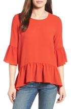 Women's Gibson Ruffled Handkerchief Hem Top - Red