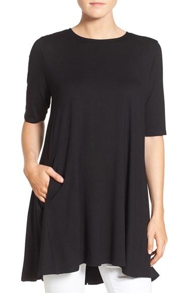 Women's Eileen Fisher Lightweight Jersey Round Neck Tunic, Size - Black