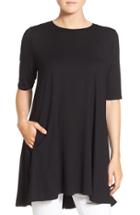 Women's Eileen Fisher Lightweight Jersey Round Neck Tunic, Size - Black