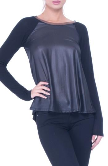 Women's Olian Elena Faux Leather & Chiffon Maternity Top - Black