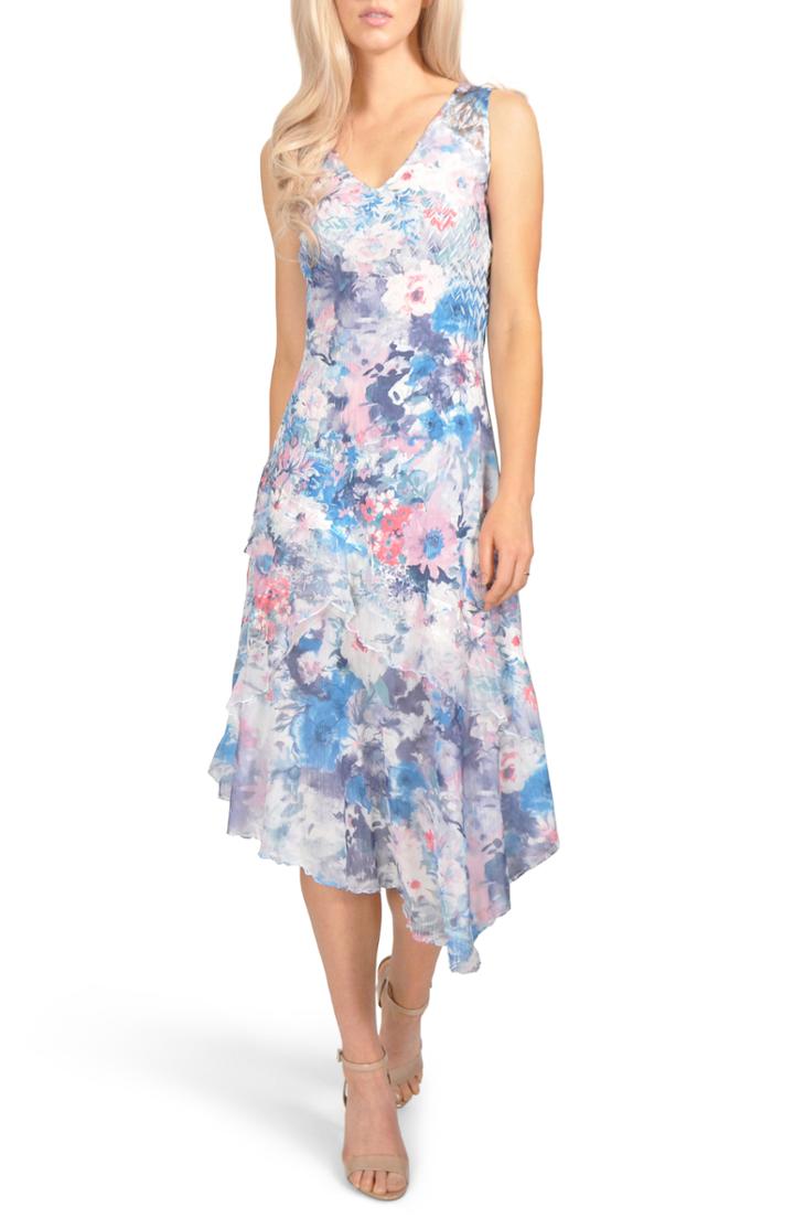 Women's Komarov Floral Chiffon & Charmeuse Dress