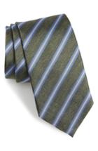 Men's David Donahue Stripe Silk & Cotton Tie, Size - Green