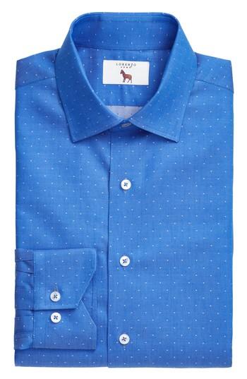 Men's Lorenzo Uomo Trim Fit Dot Dress Shirt - 34 - Blue