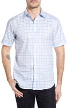 Men's Bugatchi Shaped Fit Tonal Plaid Short Sleeve Sport Shirt