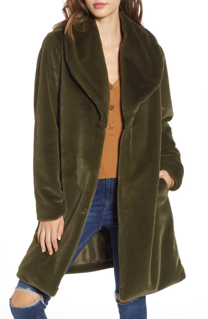 Women's Leith Faux Fur Long Coat, Size - Green