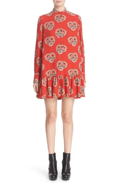 Women's Alexander Mcqueen Poppy Print Ruffle Hem Georgette Dress
