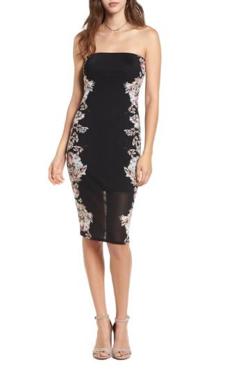 Women's Love, Fire Print Mesh Strapless Body-con Dress - Black