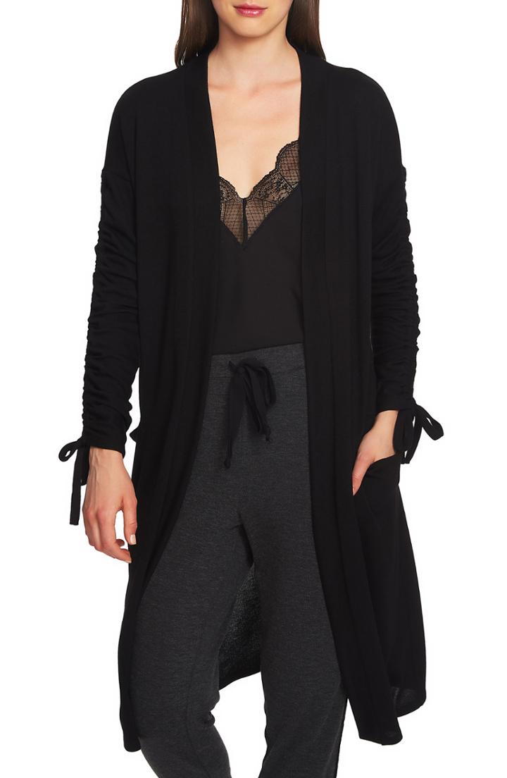 Women's 1.state Ruched Sleeve Long Cardigan - Black