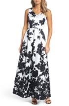 Women's Ellen Tracy Floral Print Faille Gown - Black