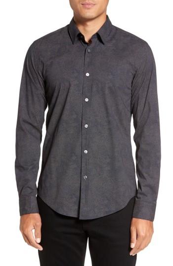 Men's Boss Hugo Boss Ronni Print Trim Fit Sport Shirt, Size - Blue