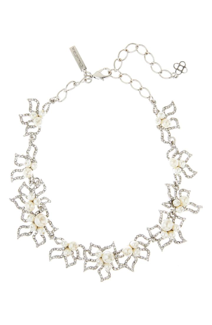 Women's Oscar De La Renta Pave Petal Collar Necklace With Imitation Pearl