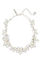 Women's Oscar De La Renta Pave Petal Collar Necklace With Imitation Pearl