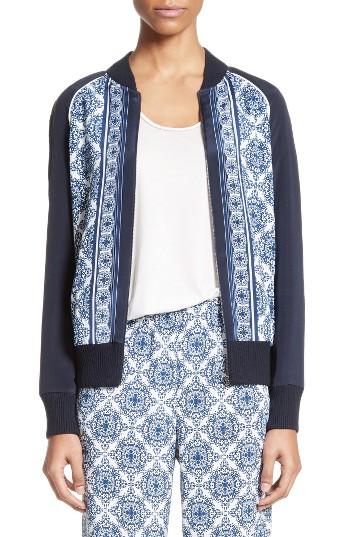 Women's St. John Collection Kali Tile Print Stretch Silk Crepe De Chine Bomber Jacket