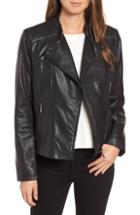 Women's Bernardo Shoulder Detail Leather Moto Jacket