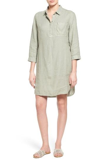 Petite Women's Caslon Linen Shirtdress P - Green