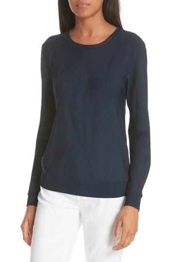 Women's Theory Crewneck Silk Top, Size - Blue