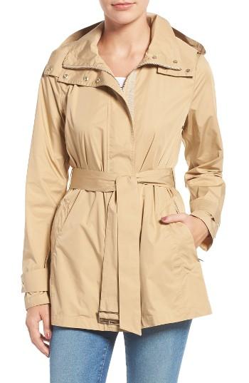 Women's Cole Haan Packable Belted Rain Coat - Beige