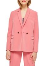 Women's Topshop Longline Double Breasted Button Suit Jacket Us (fits Like 6-8) - Pink