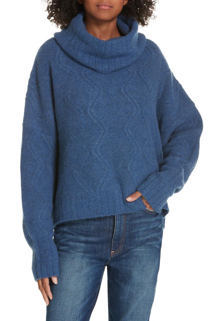 Women's Nordstrom Signature Cable Cashmere Blend Sweater - Blue