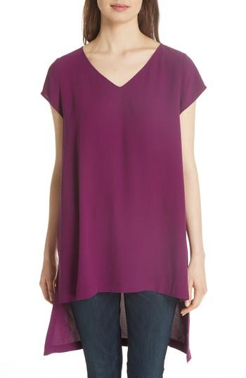 Women's Eileen Fisher High/low Silk Top, Size - Purple