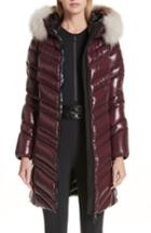 Women's Moncler Fulmar Hooded Down Puffer Coat With Removable Genuine Fox Fur Trim - Burgundy