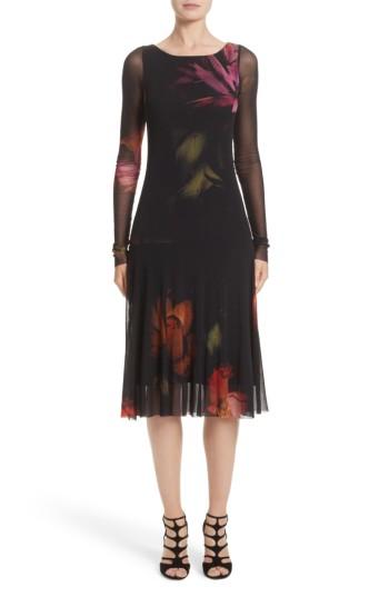 Women's Fuzzi Floral Print Tulle Drop Waist Midi Dress