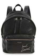 Saint Laurent Toy Embroidered Logo Leather Backpack - Black