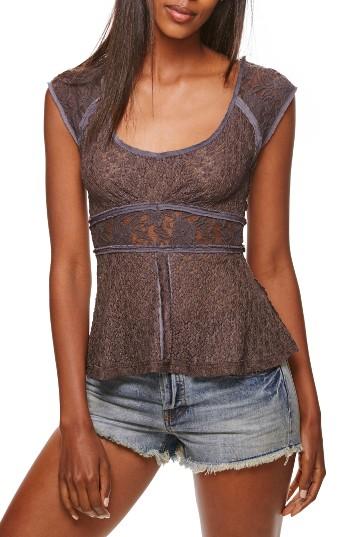 Women's Free People Besties Lace Tee - Grey
