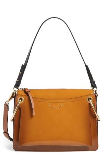 Chloe Large Roy Shiny Leather Shoulder Bag - Brown