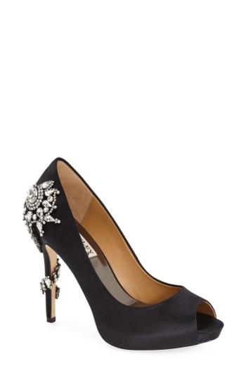 Women's Badgley Mischka 'royal' Crystal Embellished Peeptoe Pump .5 M - Black