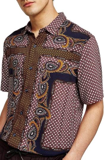 Men's Topman Print Shirt - Red