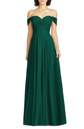 Women's Dessy Collection Lux Off The Shoulder Chiffon Gown (similar To 14w) - Green